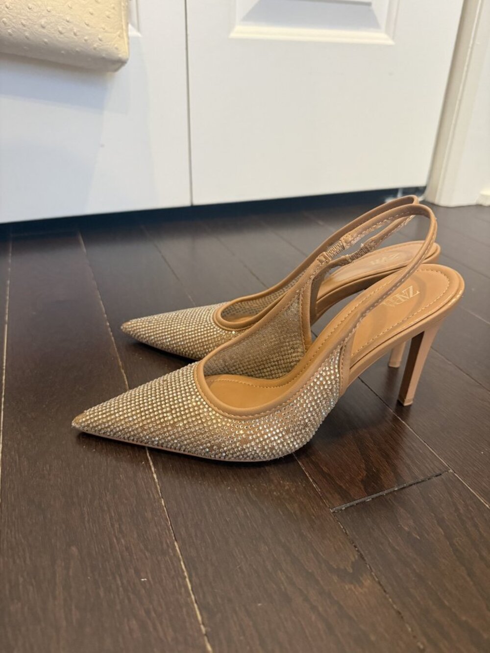 Zara Rhinestone Mesh Pointed Slingback Heels Size 6 - Picture 4 of 4